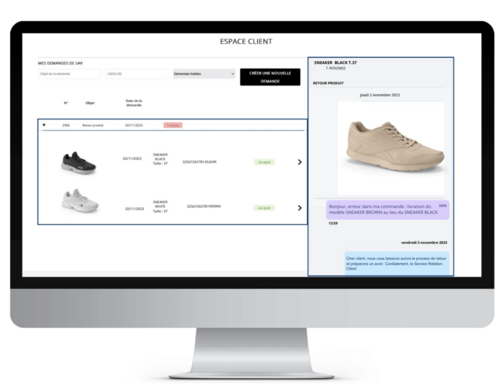 SAV & gestion des retours mode et fashion wholesale Softwear - Création des demandes SAV