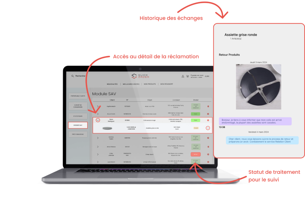 SAV et gestion des retours négoce BtoB SCJ QUICKORDER - Traitement des demandes SAV