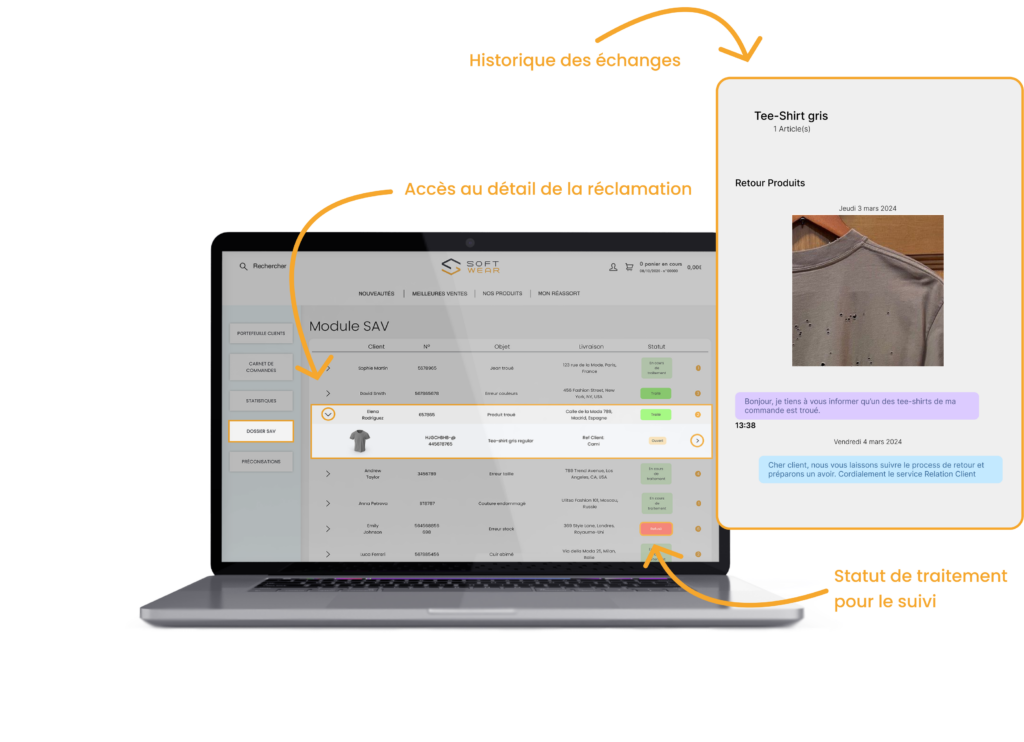 SAV et gestion des retours mode et fashion wholesale SCJ SOFTWEAR - Traitement des demandes SAV